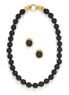 * A Collection of 19 Karat Yellow Gold, Onyx and Venetian Glass Jewelry, Elizabeth Locke, 68.20 dwts.