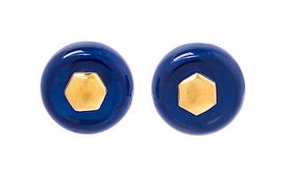 A Pair of 18 Karat Yellow Gold and Blue Quartz 'Cimin Clou' Earclips, Marina B, 11.20 dwts.