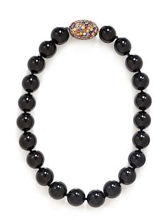 * A Silver, Multicolored Sapphire and Onyx Bead Necklace, 113.20 dwts.