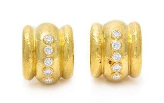 * A Pair of 19 Karat Yellow Gold and Diamond Hoop Earrings, Elizabeth Locke, 9.90 dwts.