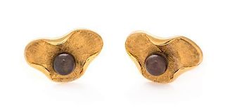A Pair of 14 Karat Yellow Gold and Cultured Pearl Cufflinks, 8.10 dwts.