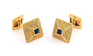 A Pair of 18 Karat Yellow Gold and Sapphire Cufflinks, Van Cleef and Arpels, 8.30 dwts.