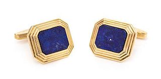A Pair of 14 Karat Yellow Gold and Lapis Lazuli Cufflinks, Sidney Garber, 7.20 dwts.