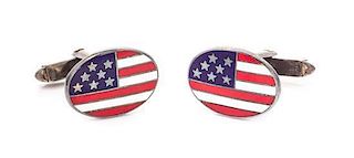 A Pair of Sterling Silver and Polychrome Enamal 'American Flag' Cufflinks, Tiffany & Co., 6.80 dwts.