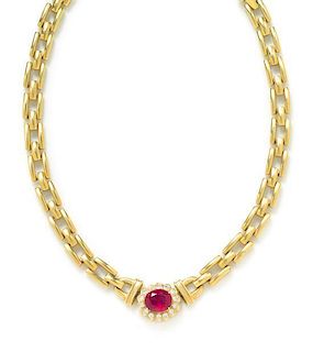 An 18 Karat Yellow Gold, Ruby and Diamond Collar Necklace, T. Foster & Co., 60.50 dwts.