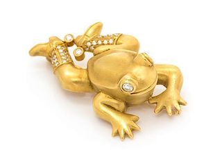 * An 18 Karat Yellow Gold and Diamond Frog Brooch, Barry Kieselstein-Cord, Circa 2000, 9.10 dwts.