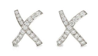 A Pair of Platinum and Diamond 'X' Earclips, Paloma Picasso for Tiffany & Co., Circa 1985,. 6.90 dwts.