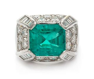 A Platinum, Emerald, and Diamond Ring, 12.30 dwts.