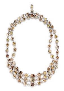 A Platinum, 18 Karat Yellow Gold, Colored Diamond and Diamond Swag Necklace, Sophia D., 93.40 dwts.