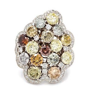 An 18 Karat White Gold, Multicolored Diamond and Diamond Cluster Ring, Nini Hale, 11.80 dwts