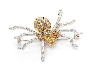 A Bicolor Gold, Colored Diamond and Diamond Spider Brooch, 9.90 dwts.