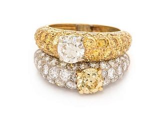 An 18 Karat Yellow Gold, Platinum, Colored Diamond and Diamond Ring, Cartier, 6.00 dwts.