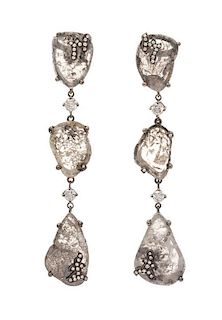 A Pair of Black Rhodium Plated 18 Karat White Gold, Diamond Slice and Diamond Dangle Earrings, 5.40 dwts.
