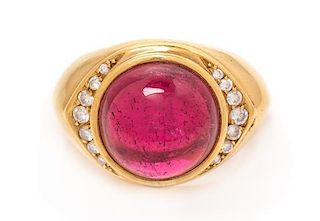 An 18 Karat Yellow Gold, Pink Tourmaline and Diamond Ring, 6.40 dwts.