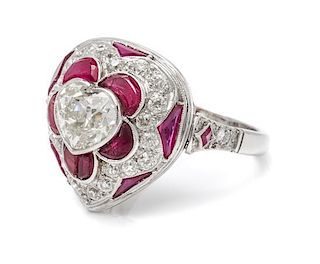 A Platinum, Diamond, and Ruby Ring, 6.20 dwts.