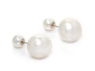 A Pair of Cultured South Sea Pearl Double Stud Earrings, Belpearl, 5.30 dwts.