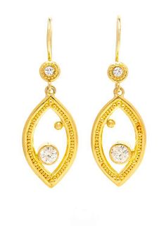 A Pair of High Karat Yellow Gold and Diamond Earrings, Zaffiro, 8.40 dwts.