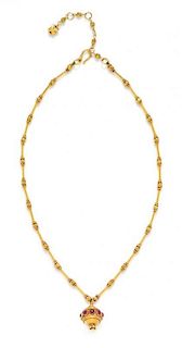 A High Karat Yellow Gold and Ruby Necklace, 10.50 dwts.