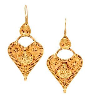 A Pair of High Karat Gold Pendant Earrings, 7.20 dwts.