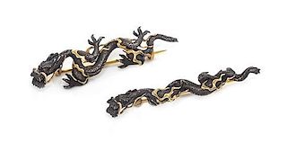 * A Collection of Antique Yellow Gold and Shakudo Menuki Dragon Motif Brooches, 7.60 dwts.