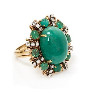 A Bicolor Gold, Emerald and Diamond Ring, 10.10 dwts.