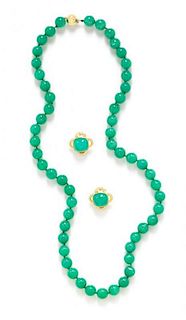 * A Pair of 19 Karat Yellow Gold and Chrysoprase Earclips, Elizabeth Locke, 78.80 dwts.