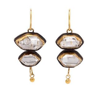 A Pair of 24 Karat Yellow Gold, Sterling Silver and Herkimer Diamond 'Double-Drop' Earrings, Judy Geib, 3.40 dwts.