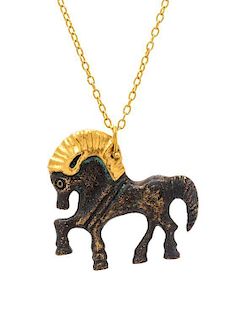 A 23 Karat Yellow Gold and Bronze Horse Motif 'Antiquities' Pendant Necklace, Gurhan, 10.70 dwts.