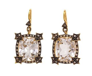 A Pair of 22 Karat Yellow Gold, White Topaz and Diamond Earrings, Cathy Waterman, 6.20 dwts.