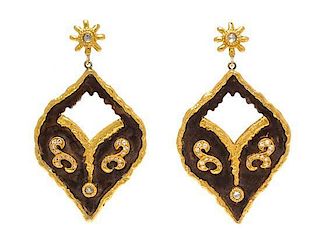 A Pair of 24 Karat Yellow Gold, Sterling Silver, and Diamond Ear Pendants, Victor Velyan, 15.60 dwts.