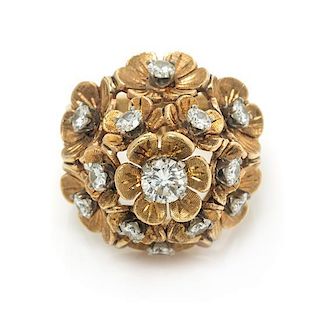 A Yellow Gold and Diamond Bouquet Motif Ring, 13.00 dwts.