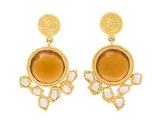 * A Pair of 20 Karat Yellow Gold, Citrine and Diamond Earrings, Coomi, 7.40 dwts.
