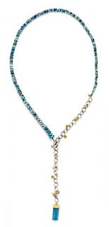 An 18 Karat Bicolor Gold, Opal Bead, Diamond and Beryl 'Twig' Lariat Necklace, K. Brunini, 22.80 dwts.