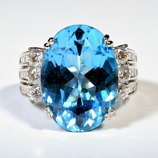 18K White Gold, Diamond & Blue Topaz Ring