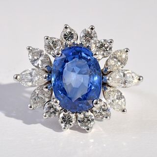 14K White Gold, Diamond & Sapphire Ring