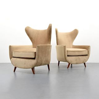 Wing Back Lounge Chairs, Manner of Paolo Buffa