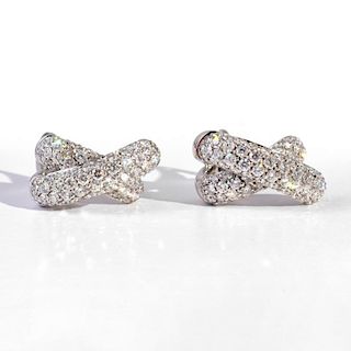 Pair of 18K White Gold & Diamond Earrings
