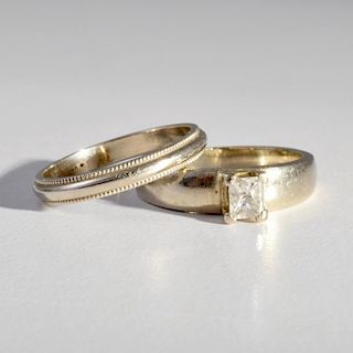 14K White Gold & Diamond Wedding Ring Set