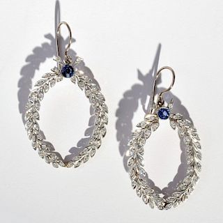 Pair of 18K White Gold, Diamond & Iolite Earrings