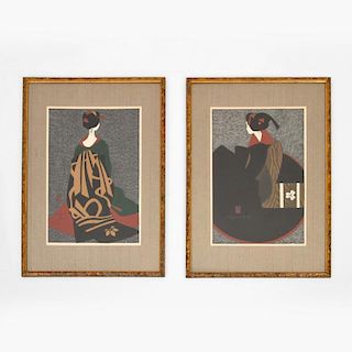 Pair of Kiyoshi Saito Geisha Woodblock Prints