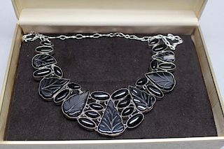 Sterling Hand Carved Onyx Necklace