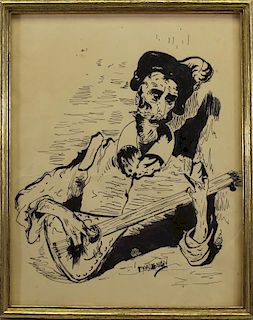 Signed, 20th C. Lithograph of Musician