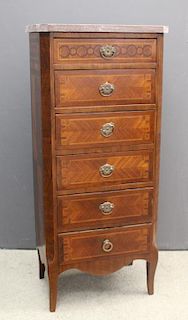 Marble Top 6 Drawer French Marquetry Stand