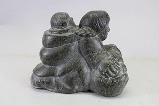 Inuit Carved Mother Holding Children