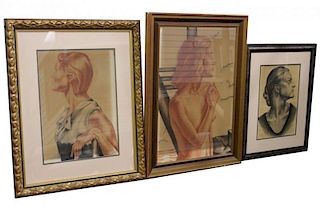 (3) Framed Prints, Portraits of Women, dated 1931