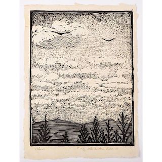 WHARTON ESHERICK Woodblock print, "Clouds"