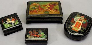 (4) Painted Russian Lacquerware Boxes
