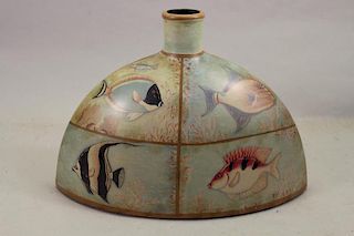 20th C. Vase w/ Painted Fish