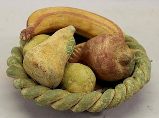 (6) Pottery Fruit w/ Pottery Bowl