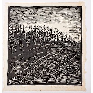 WHARTON ESHERICK Woodblock print, "September Corn"
